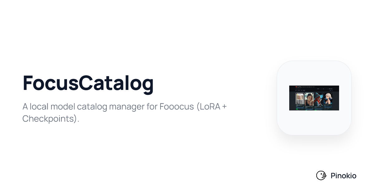 FocusCatalog checkpoints · Pinokio