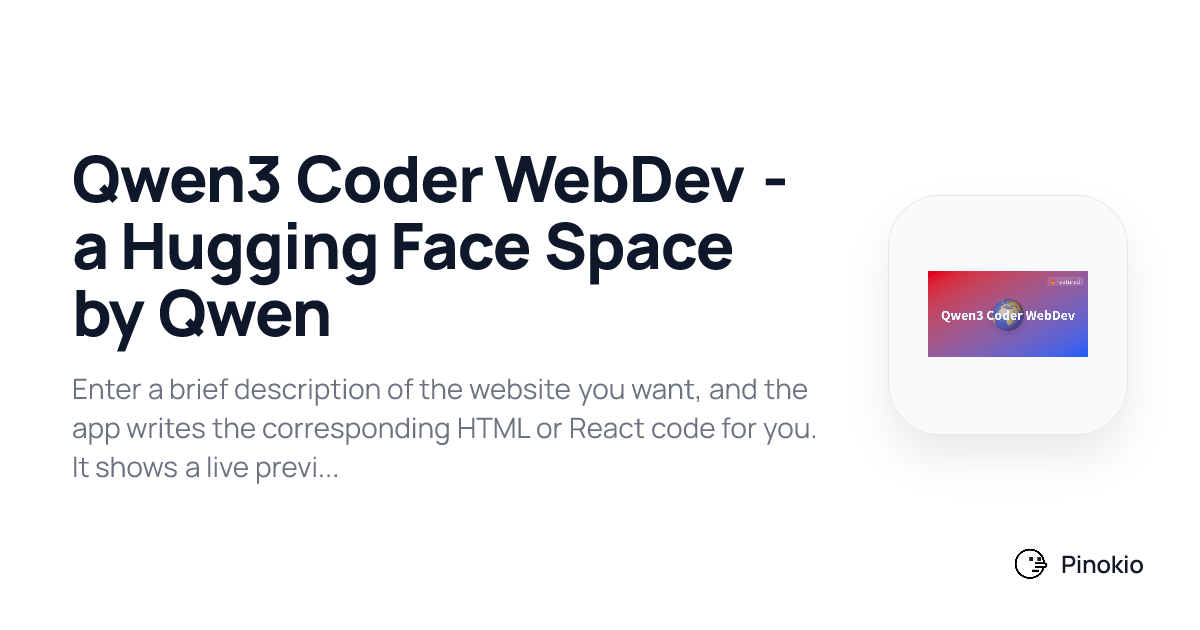 Qwen3 Coder WebDev - a Hugging Face Space by Qwen on Pinokio